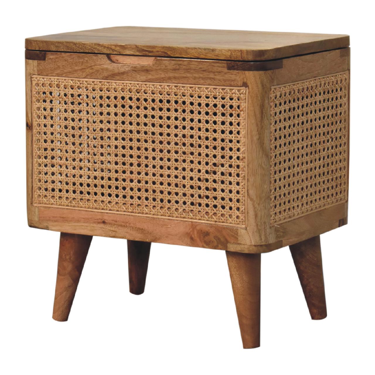 Larissa Rattan Storage Stool – Solid Mango Wood with Lid-Up Design