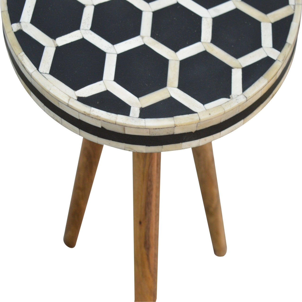Bone Inlay Tripod Side Table – Solid Mango Wood & Hexagonal Design