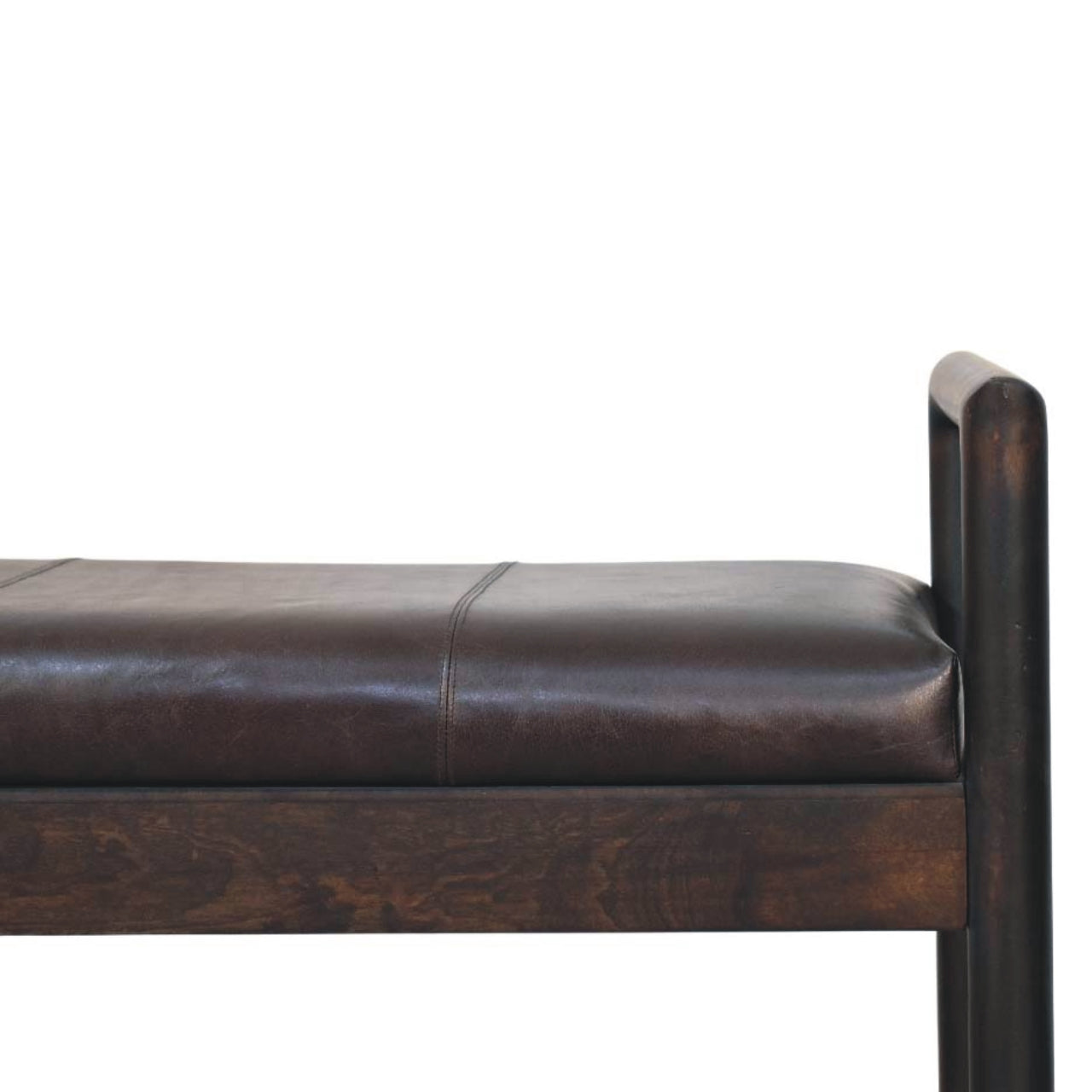 Gridline Leather Bench – Black Buffalo Hide & Solid Wood Frame