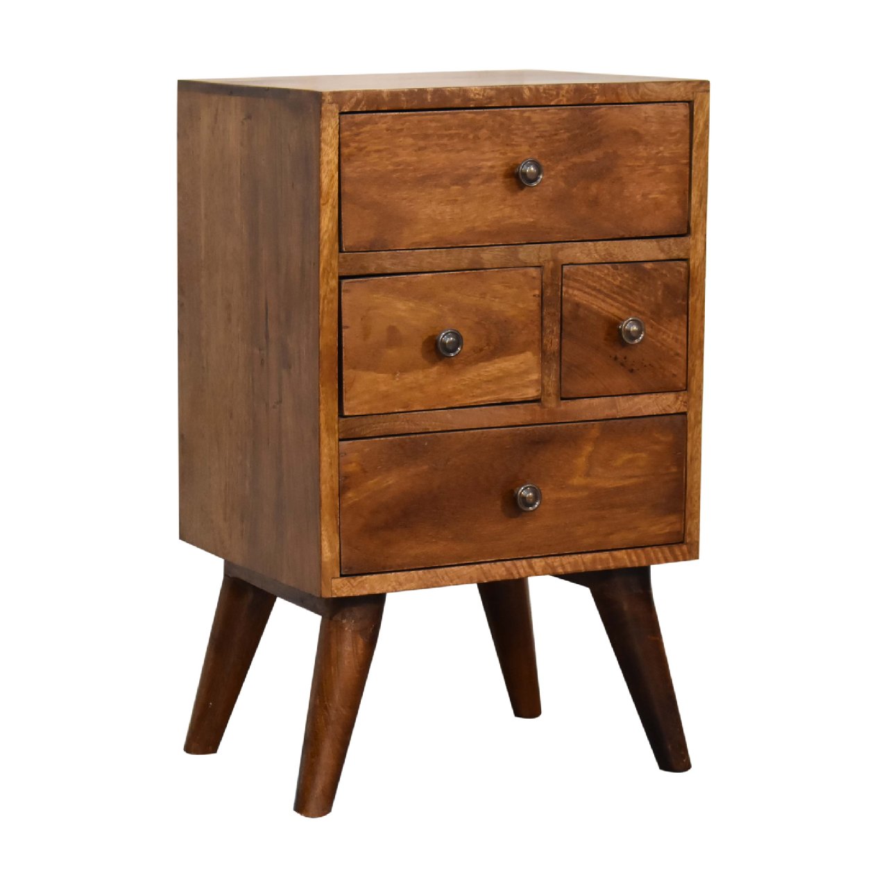 Arden Bedside Chest – Asymmetric Charm in Warm Oak