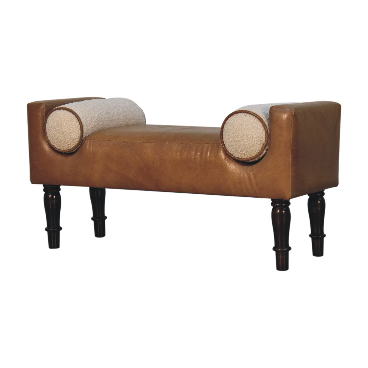 Chester Buffalo Bench – Leather & Bouclé with Solid Wood Legs