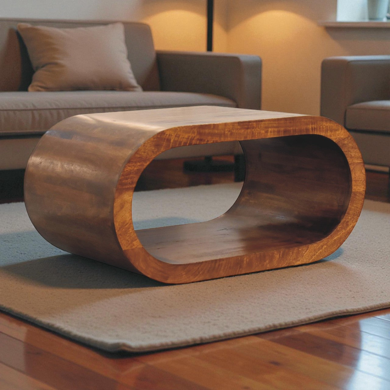 Amaya Handcrafted Curved Coffee Table – Solid Mango Wood
