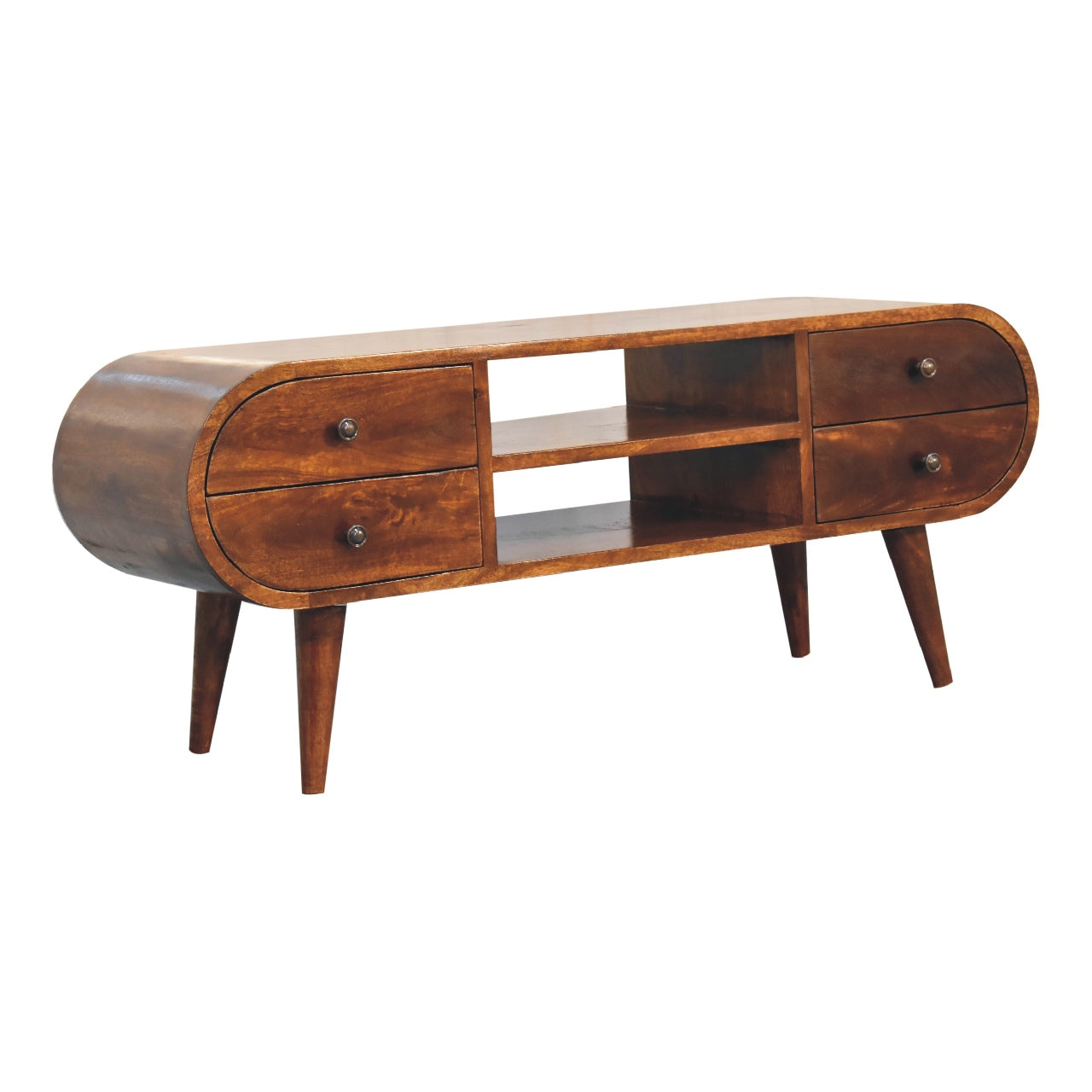Large Chestnut Round Media Unit — Solid Mango Wood