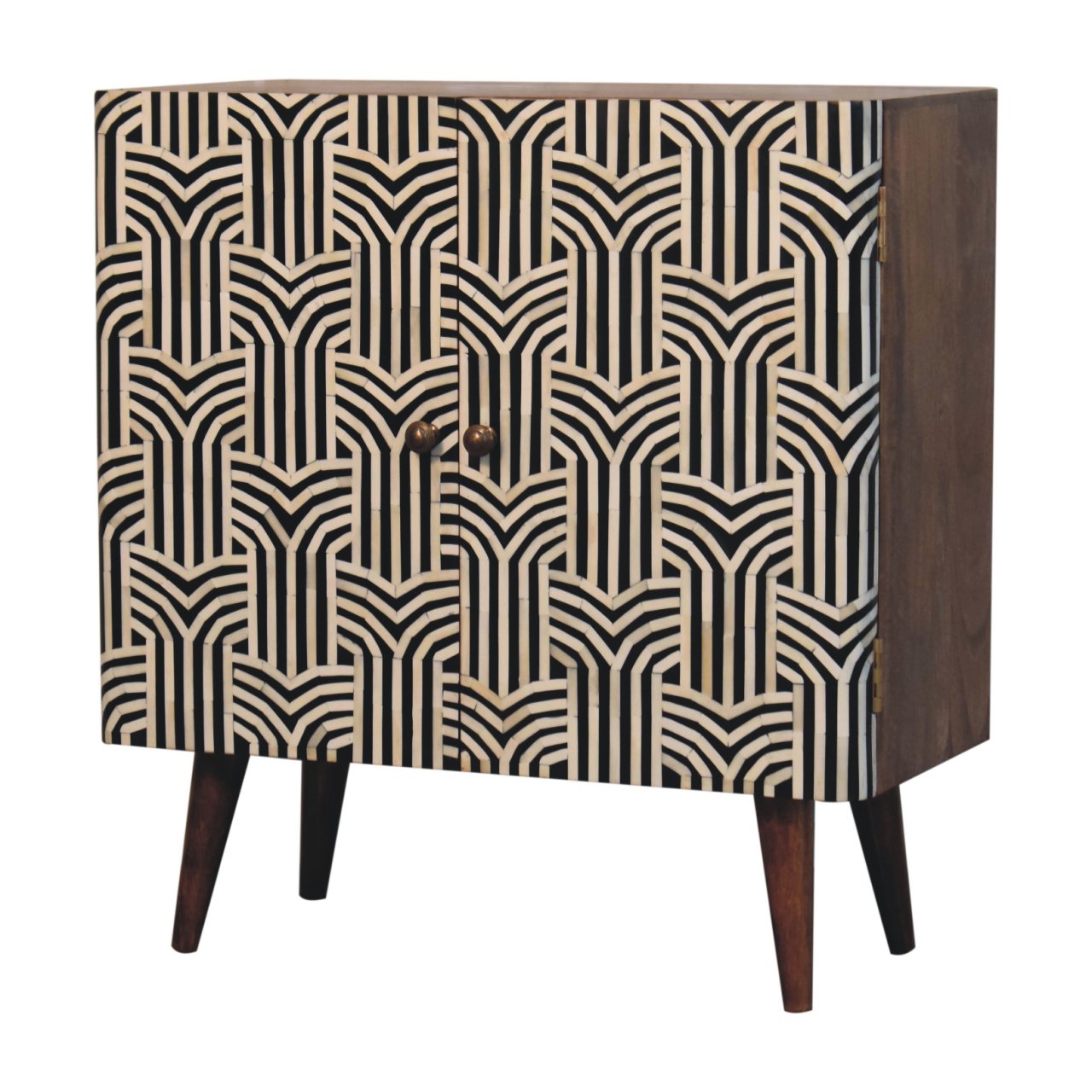 Edessa Bone Inlay Cabinet – Black & White Geometric Design with Solid Wood Frame