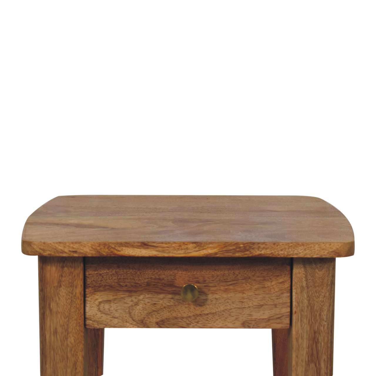 Oak Parquet End Table with Rope Shelf — Solid Mango Wood