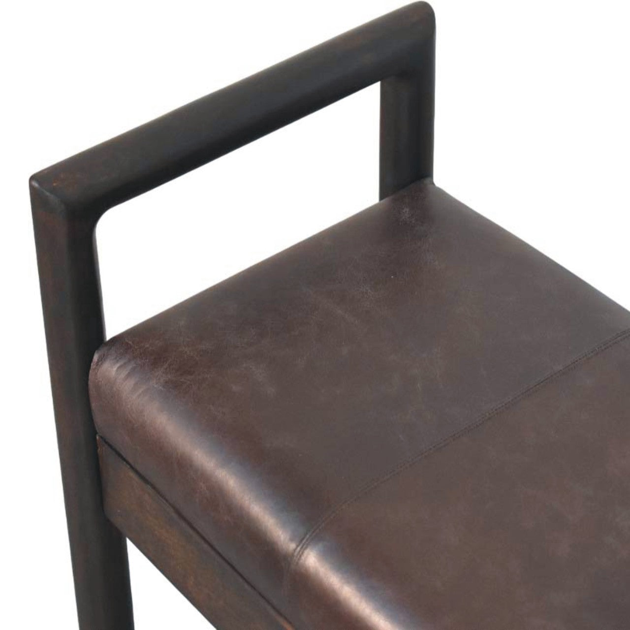 Gridline Leather Bench – Black Buffalo Hide & Solid Wood Frame