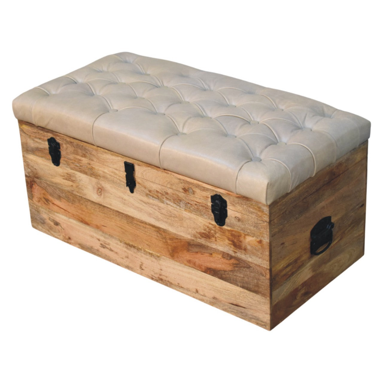 Beige Buffalo Leather Storage Trunk