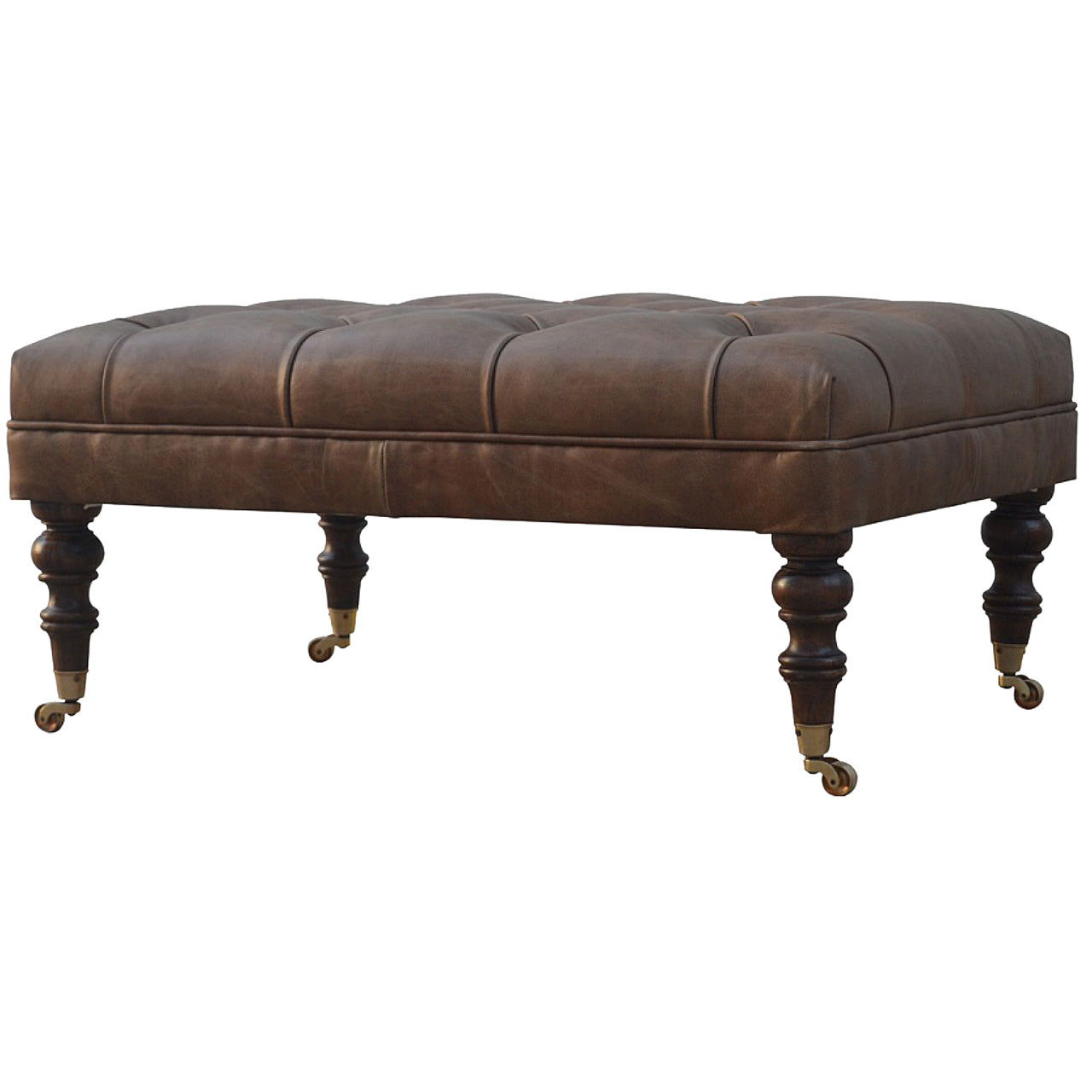 Buffalo Chestnut Leather Ottoman