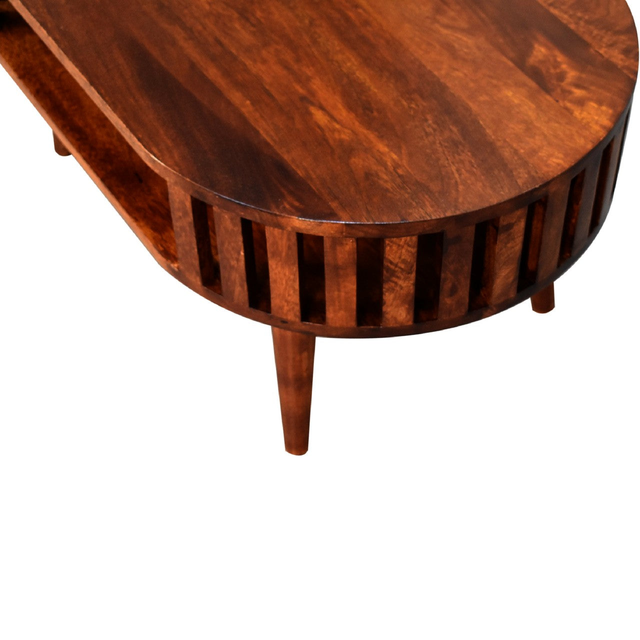 Round Walnut Coffee Table with Open Shelf — Solid Mango Wood