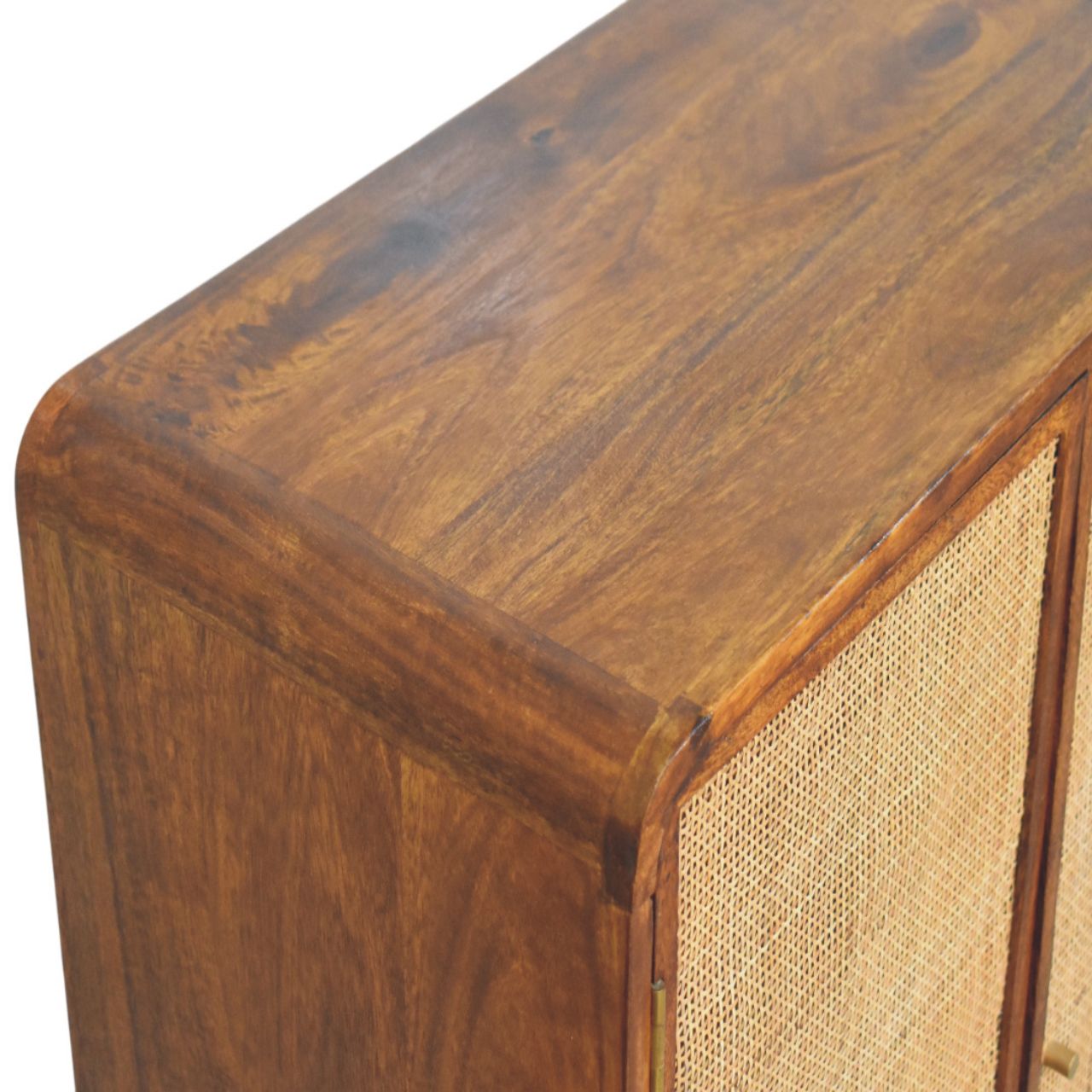 Larissa Rattan 2-Door Cabinet – Solid Mango Wood in Chestnut Finish