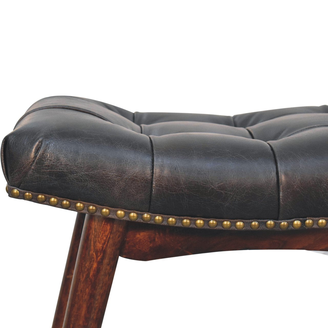 California Walnut Bench – Black Buffalo Leather Upholstery