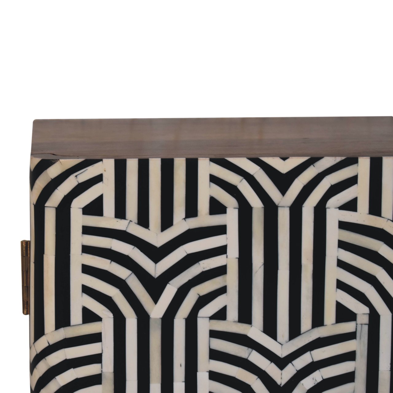 Edessa Bone Inlay Cabinet – Black & White Geometric Design with Solid Wood Frame