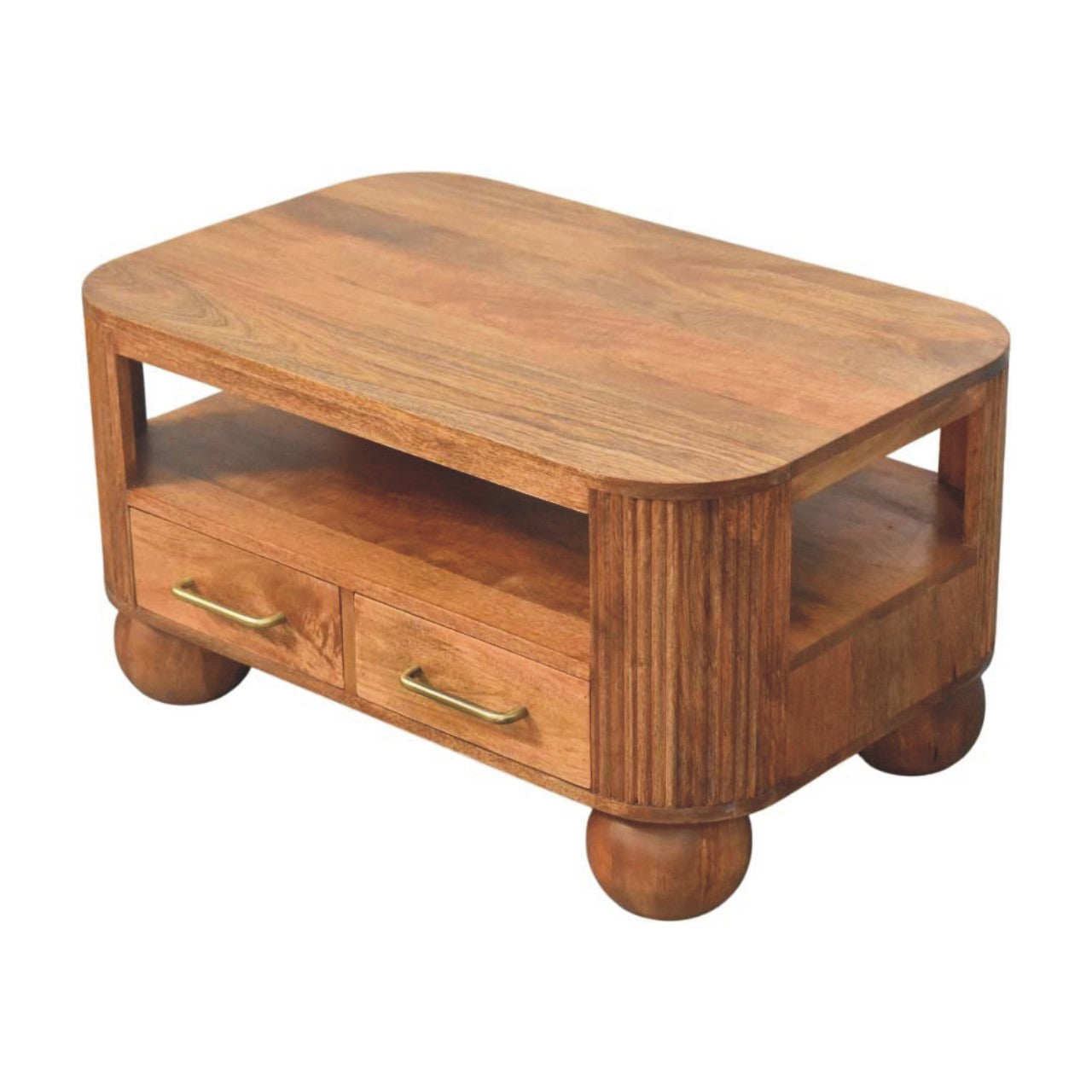Briarwood Fluted Coffee Table – Solid Mango Wood in Golden Teak Finish