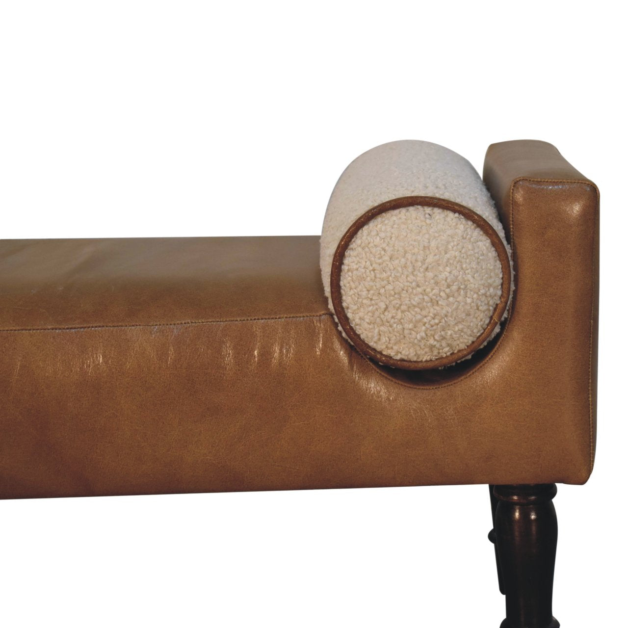 Chester Buffalo Bench – Leather & Bouclé with Solid Wood Legs