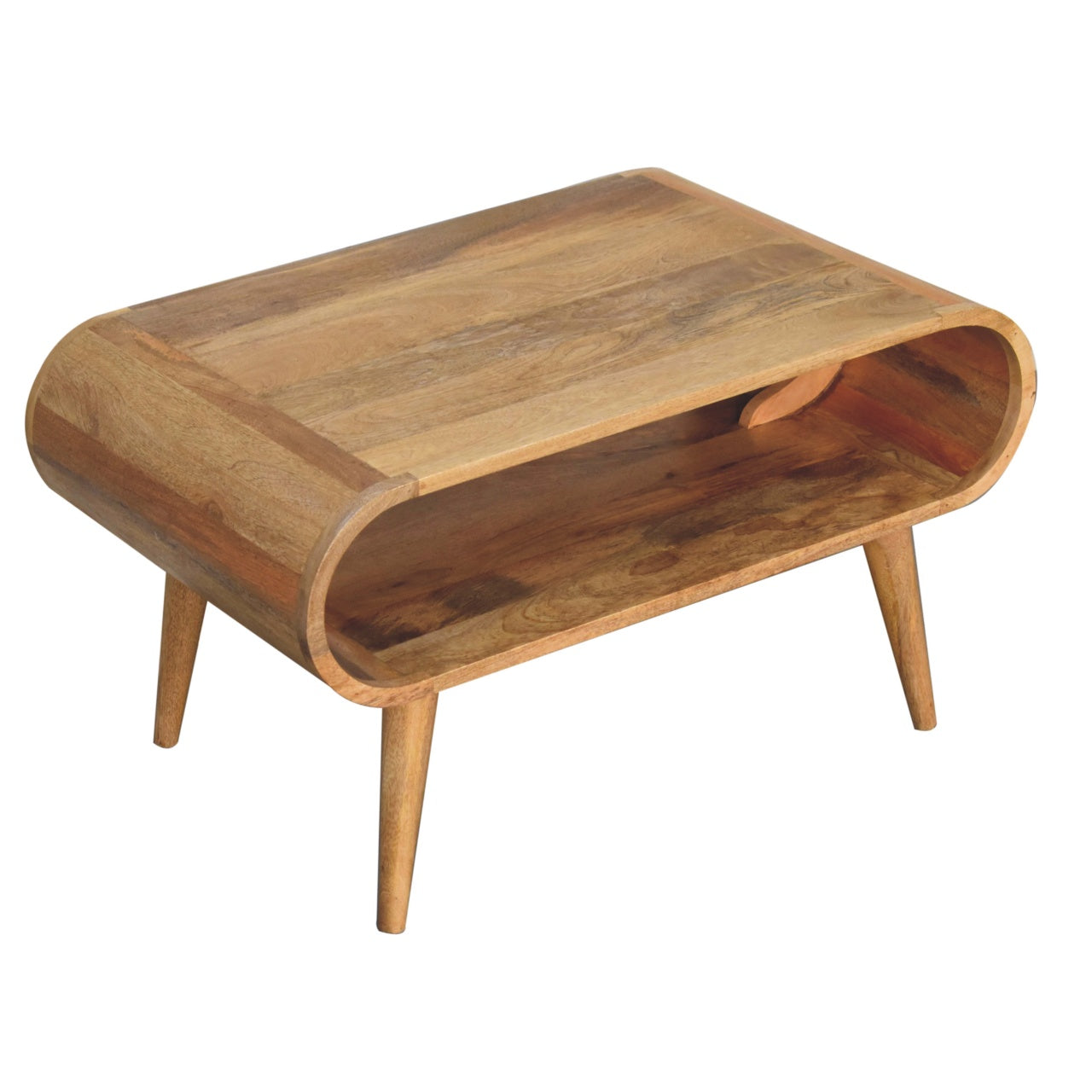 Oak Coffee Table with Open Shelf — Solid Mango Wood