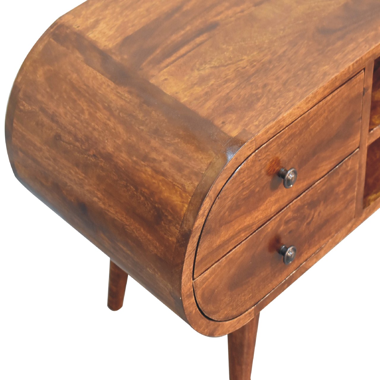 Large Chestnut Round Media Unit — Solid Mango Wood