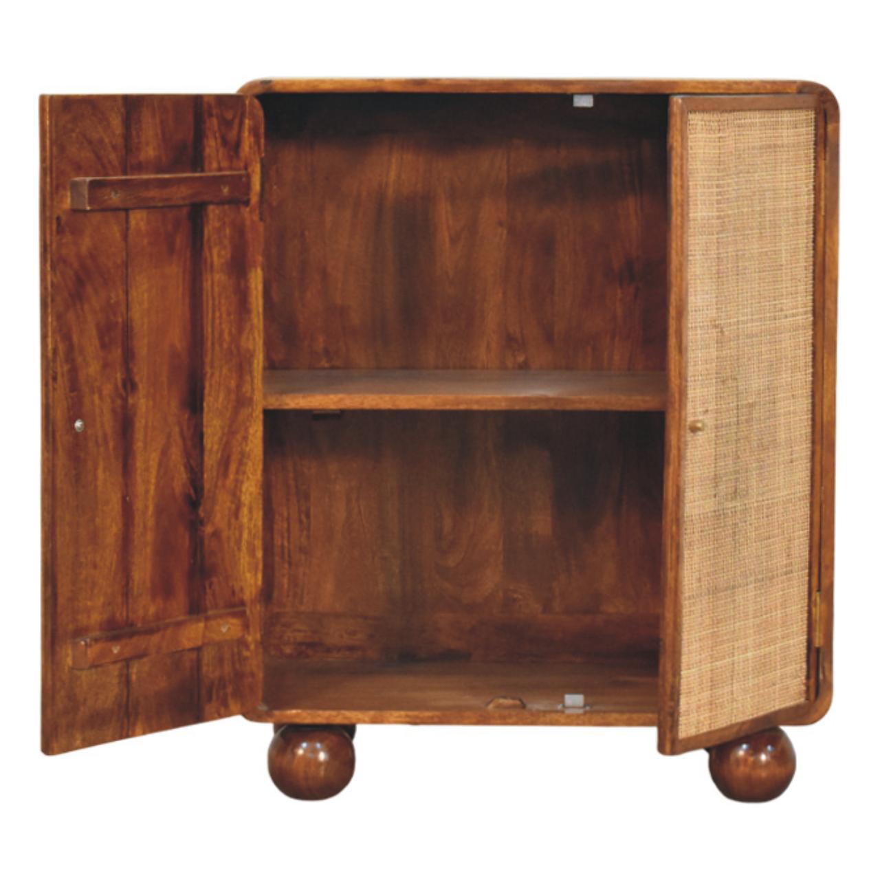 Larissa Rattan 2-Door Cabinet – Solid Mango Wood in Chestnut Finish