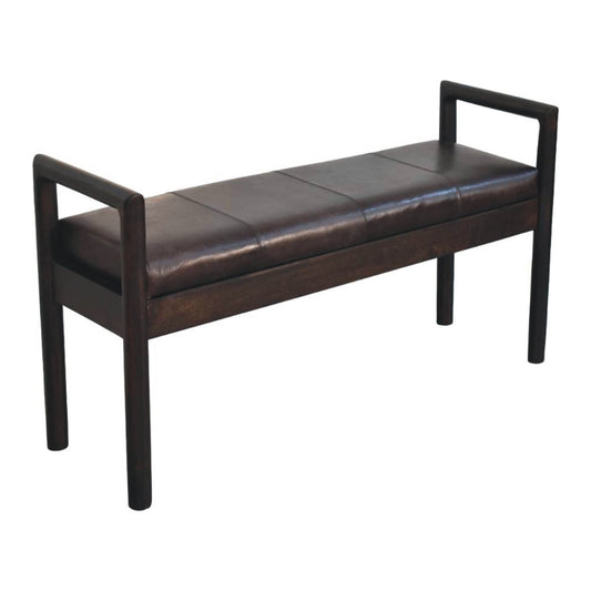 Gridline Leather Bench – Black Buffalo Hide & Solid Wood Frame