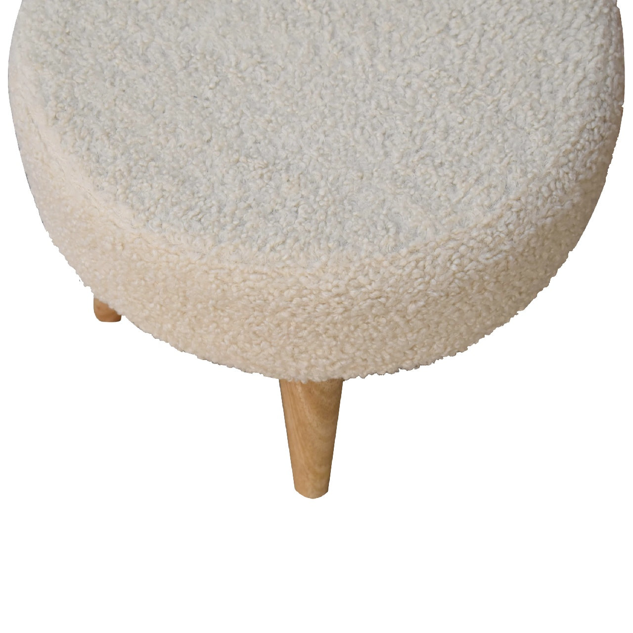 Cream Bouclé Petite Footstool – Handwoven Cotton with Solid Wood Legs