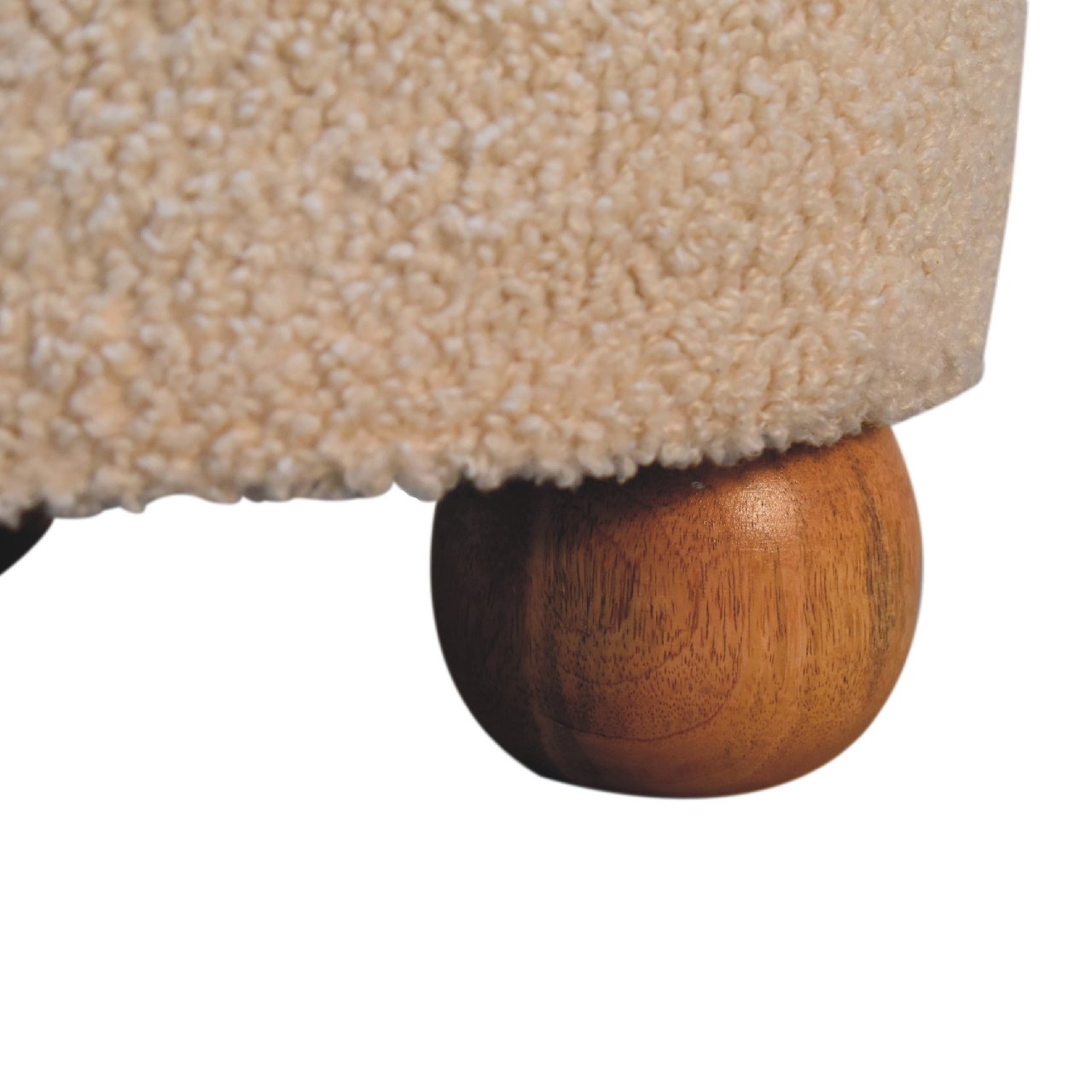 Cream Bouclé Buffalo Footstool – Leather & Cotton with Solid Wood Base