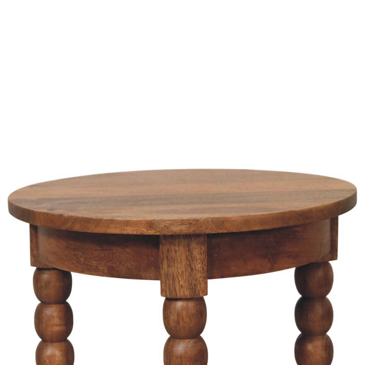 Barley Twist Round Side Table – Solid Mango Wood, Golden Teak Finish