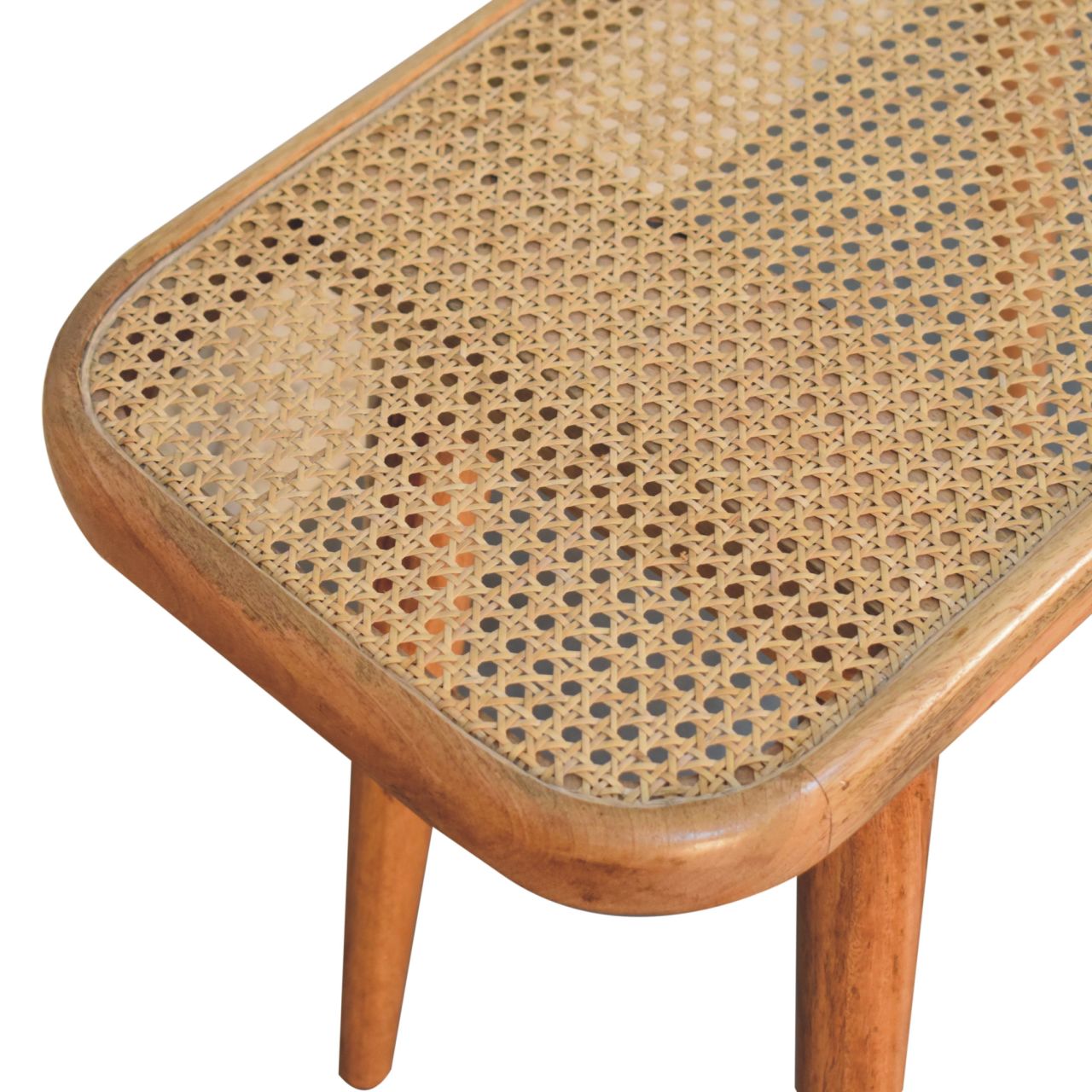 Larissa Rattan Bench – Solid Mango Wood with Handwoven Top