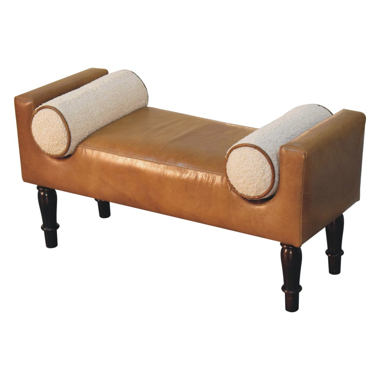 Chester Buffalo Bench – Leather & Bouclé with Solid Wood Legs
