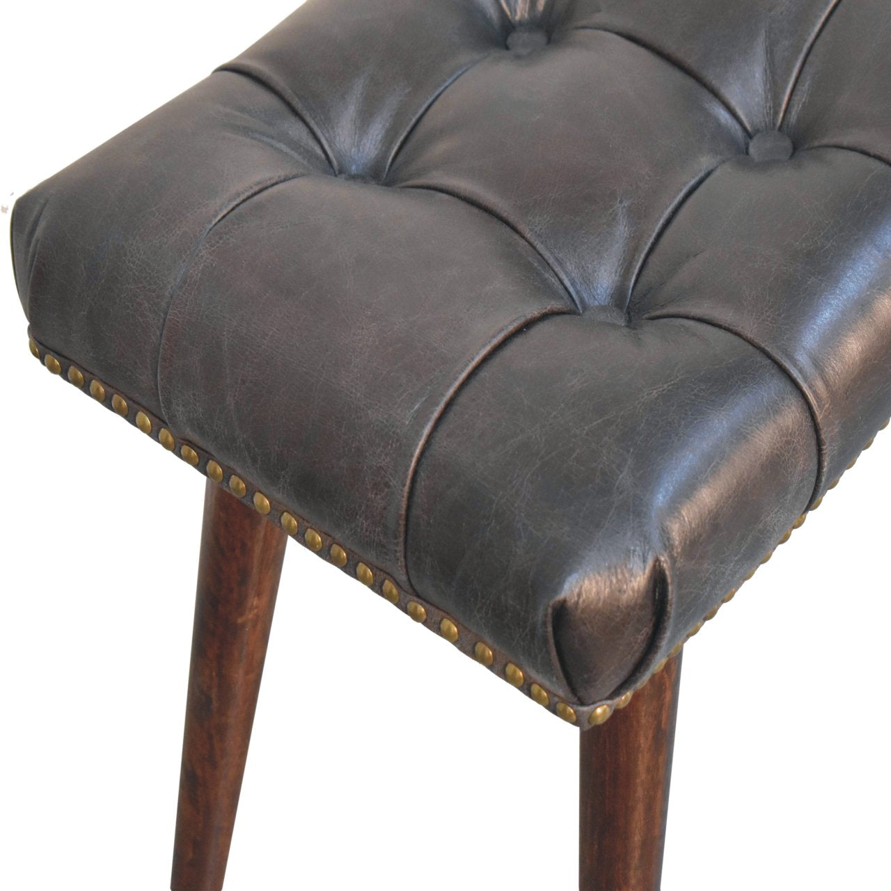 California Walnut Bench – Black Buffalo Leather Upholstery
