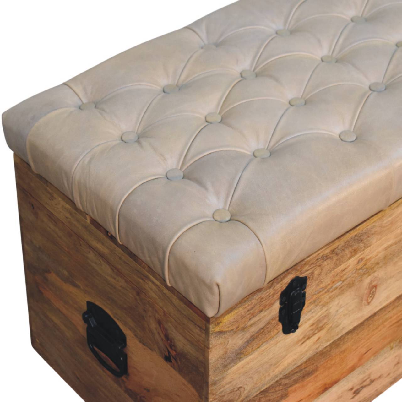 Beige Buffalo Leather Storage Trunk