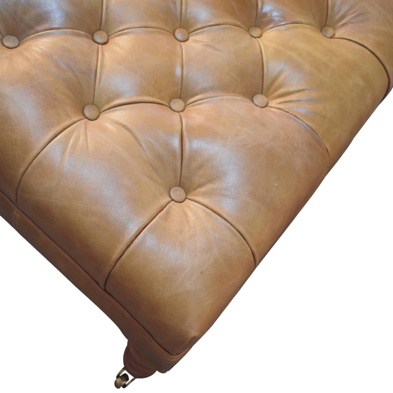 Buffalo Tan Leather Ottoman – Solid Mango Wood Castor Legs