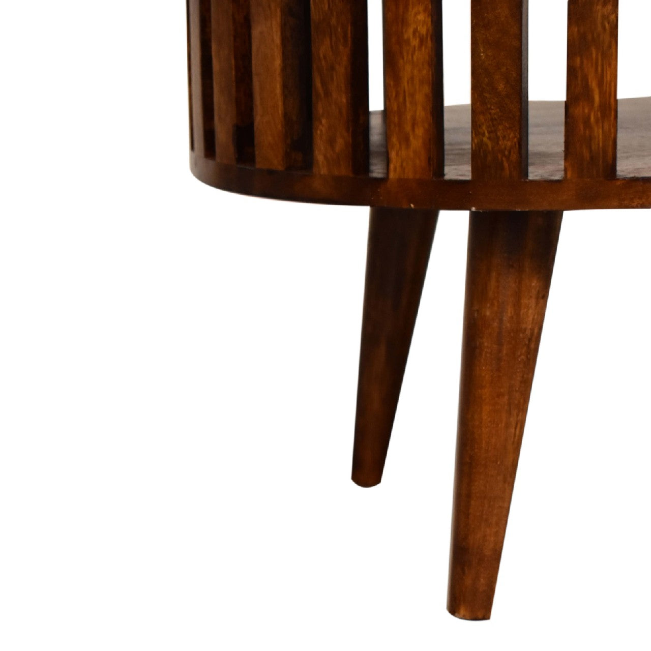 Round Walnut Coffee Table with Open Shelf — Solid Mango Wood