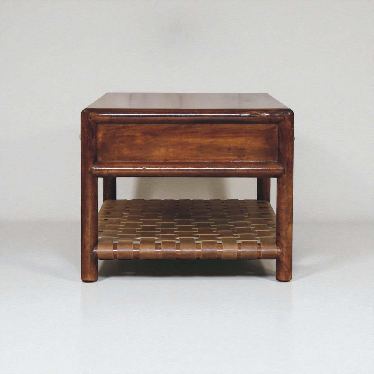 Handmade Regency Woven Console Table – Mango Wood Chestnut Finish with Drawers