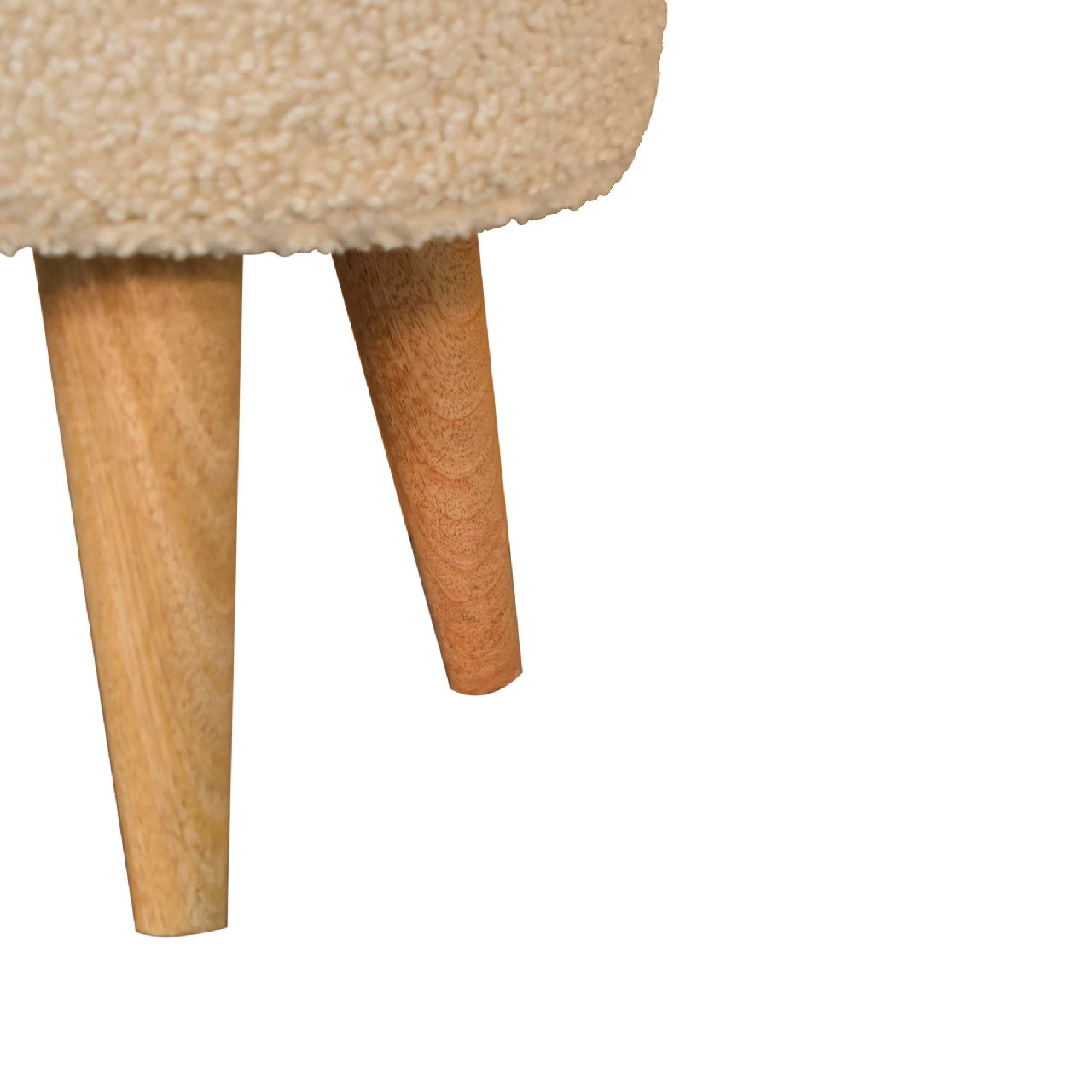 Cream Bouclé Petite Footstool – Handwoven Cotton with Solid Wood Legs
