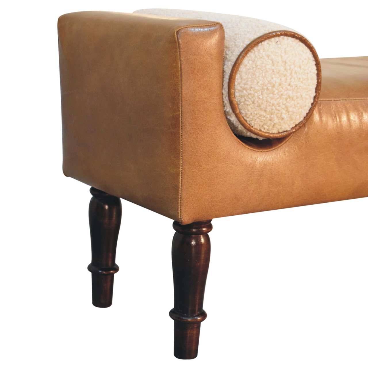 Chester Buffalo Bench – Leather & Bouclé with Solid Wood Legs