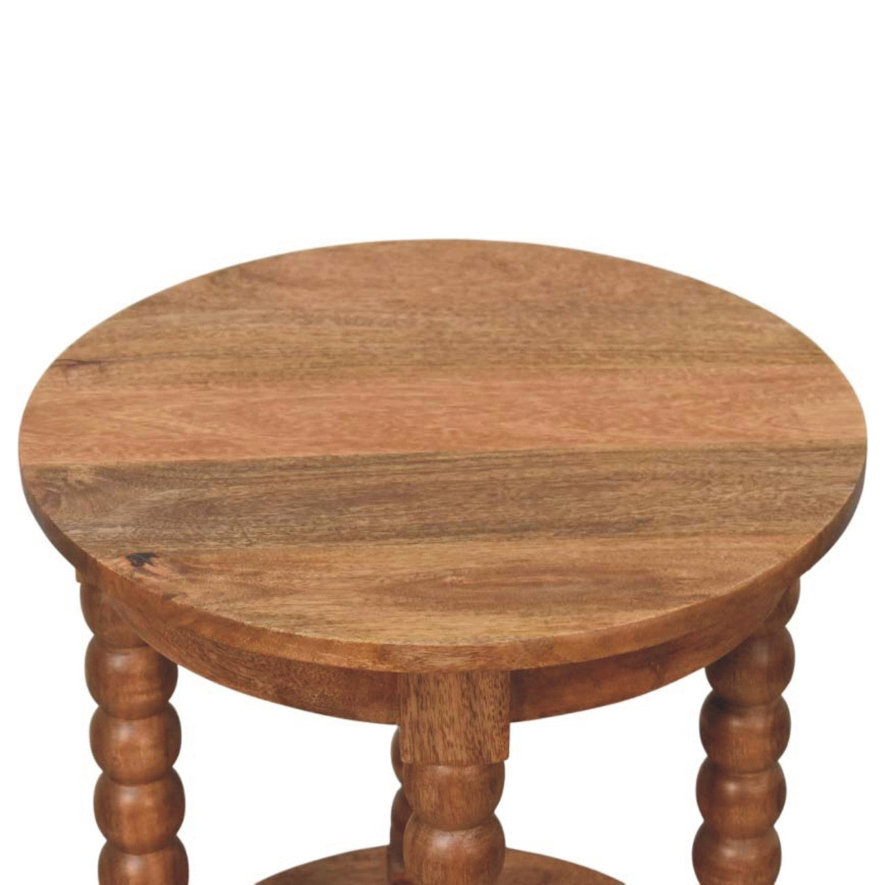 Barley Twist Round Side Table – Solid Mango Wood, Golden Teak Finish