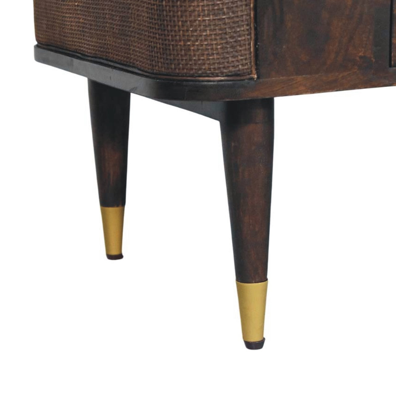 Velvet Mocha Coffee Table with Drawer & Brass Accents – Elegant Solid Mango Wood Table