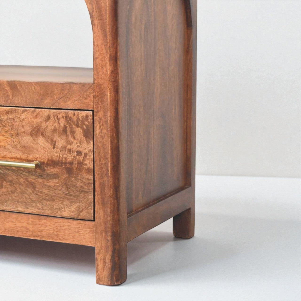 Arc-Line Solid Mango Wood Media Console – Roasted Almond Finish