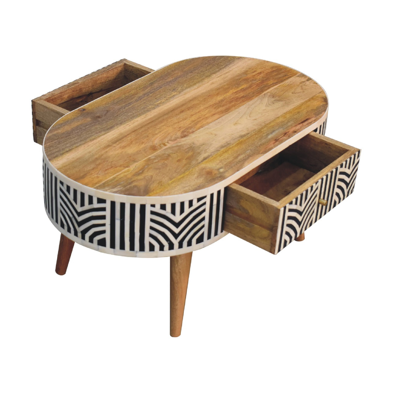 Bone Inlay Coffee Table — Oak Finish & Solid Mango Wood
