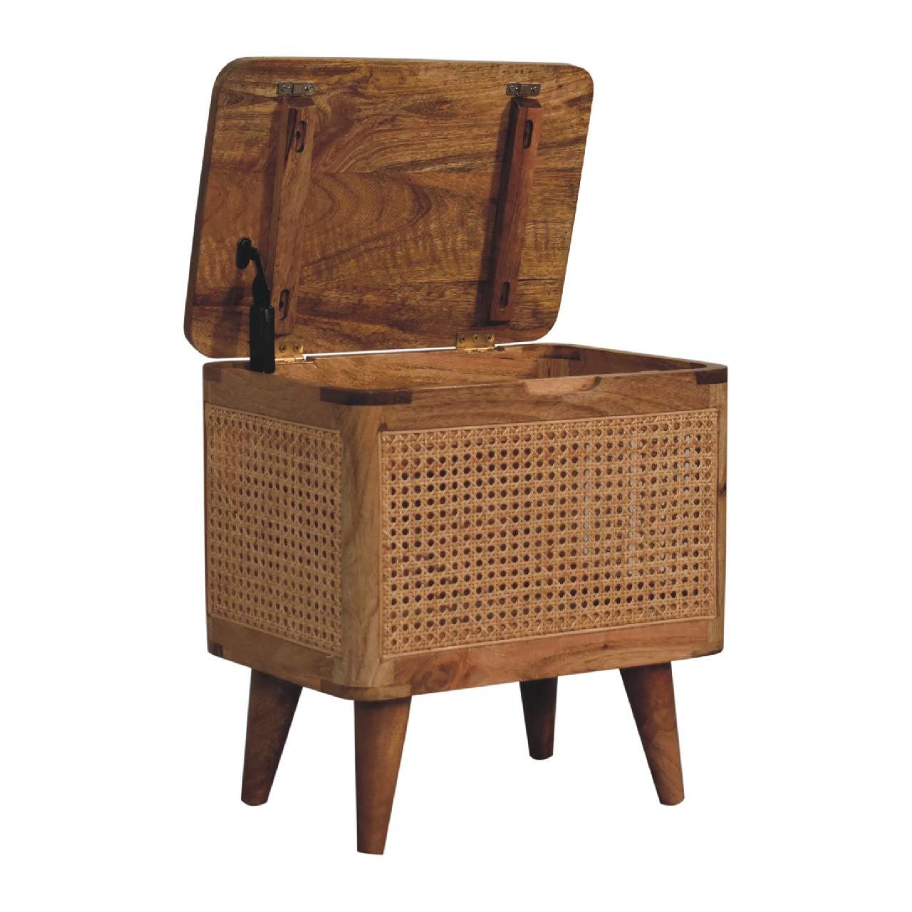 Larissa Rattan Storage Stool – Solid Mango Wood with Lid-Up Design