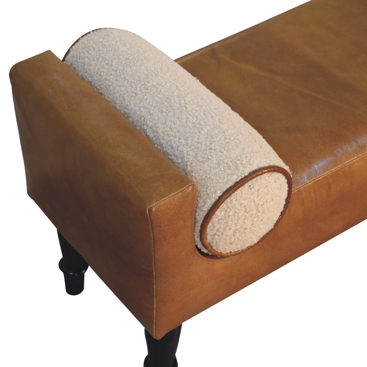 Chester Buffalo Bench – Leather & Bouclé with Solid Wood Legs