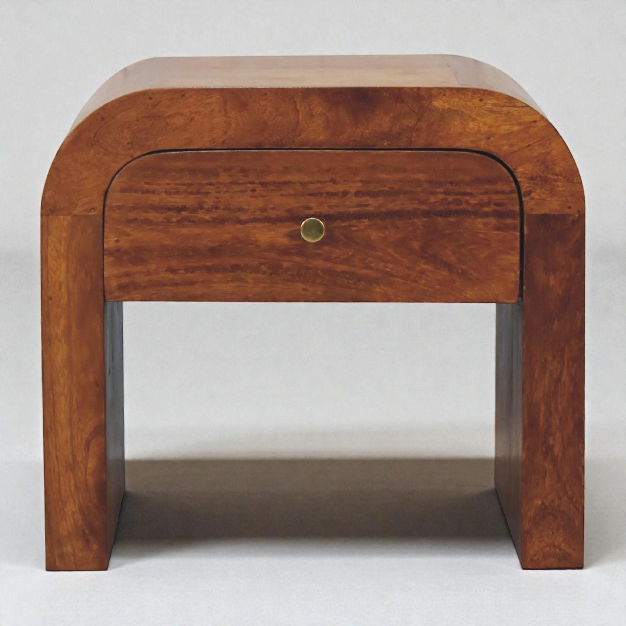 Handcrafted Solid Mango Wood Nightstand | Chestnut Bedside Table with Drawer & Rounded Design