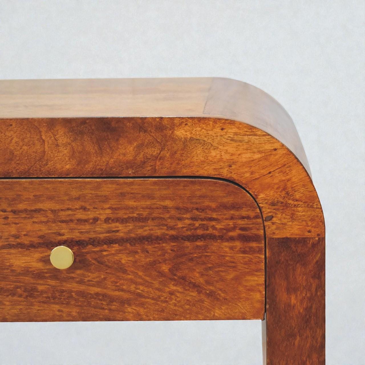Handcrafted Solid Mango Wood Nightstand | Chestnut Bedside Table with Drawer & Rounded Design