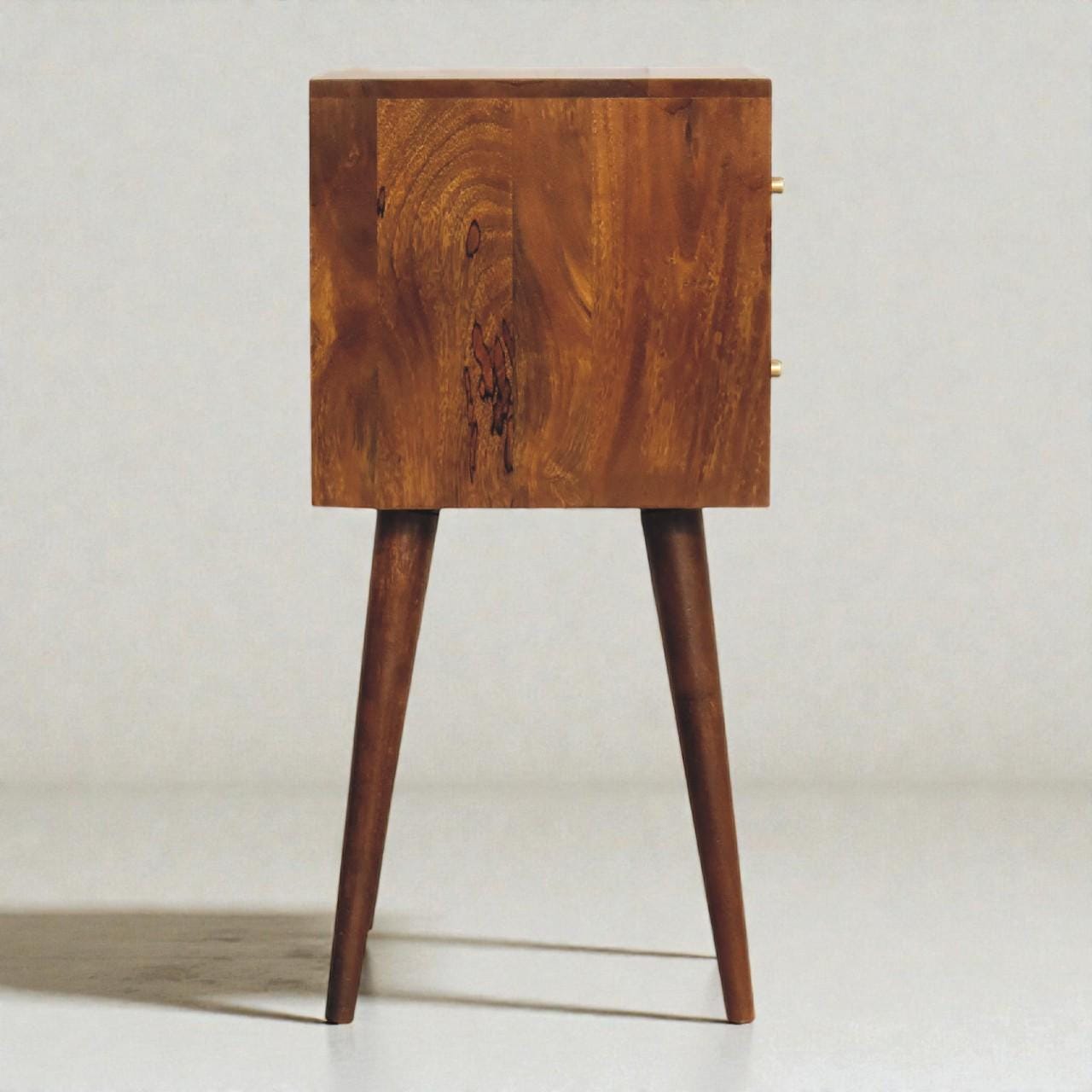 Handcrafted Mango Wood Nightstand with Carved Drawers | Mini Chestnut Bedside Table