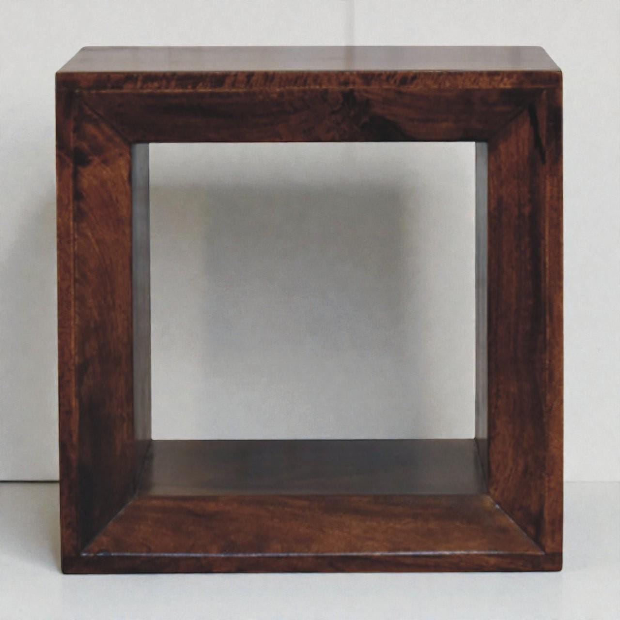 Handcrafted Walnut Cube Side Table  Solid Mango Wood  Modern End Table