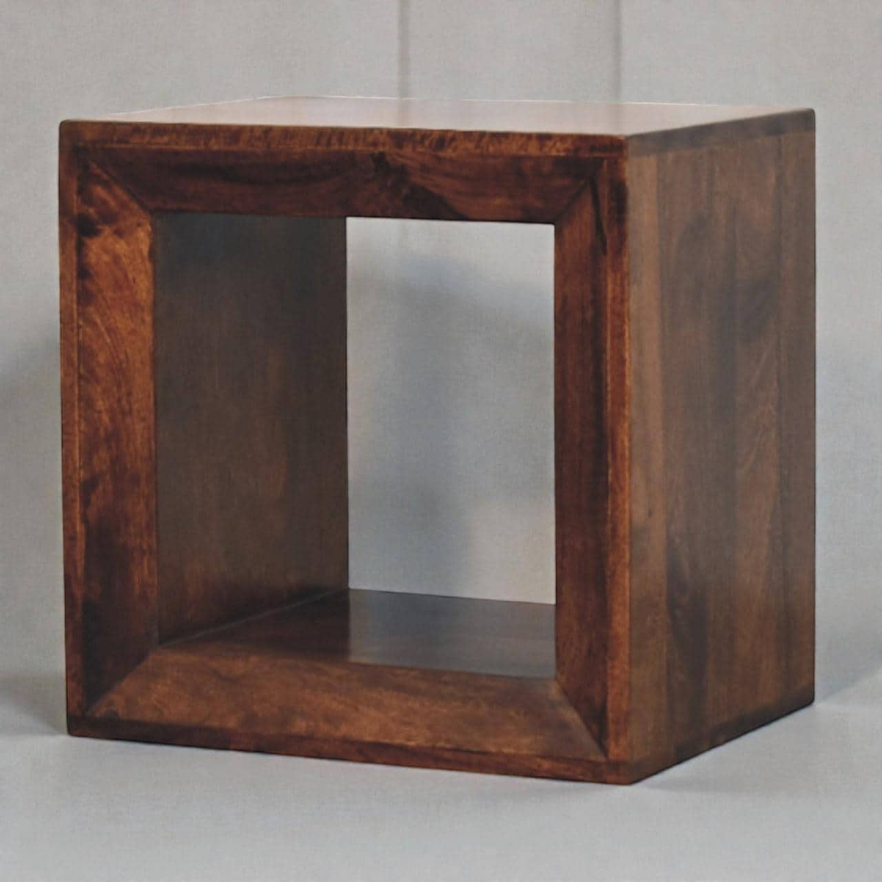 Handcrafted Walnut Cube Side Table  Solid Mango Wood  Modern End Table