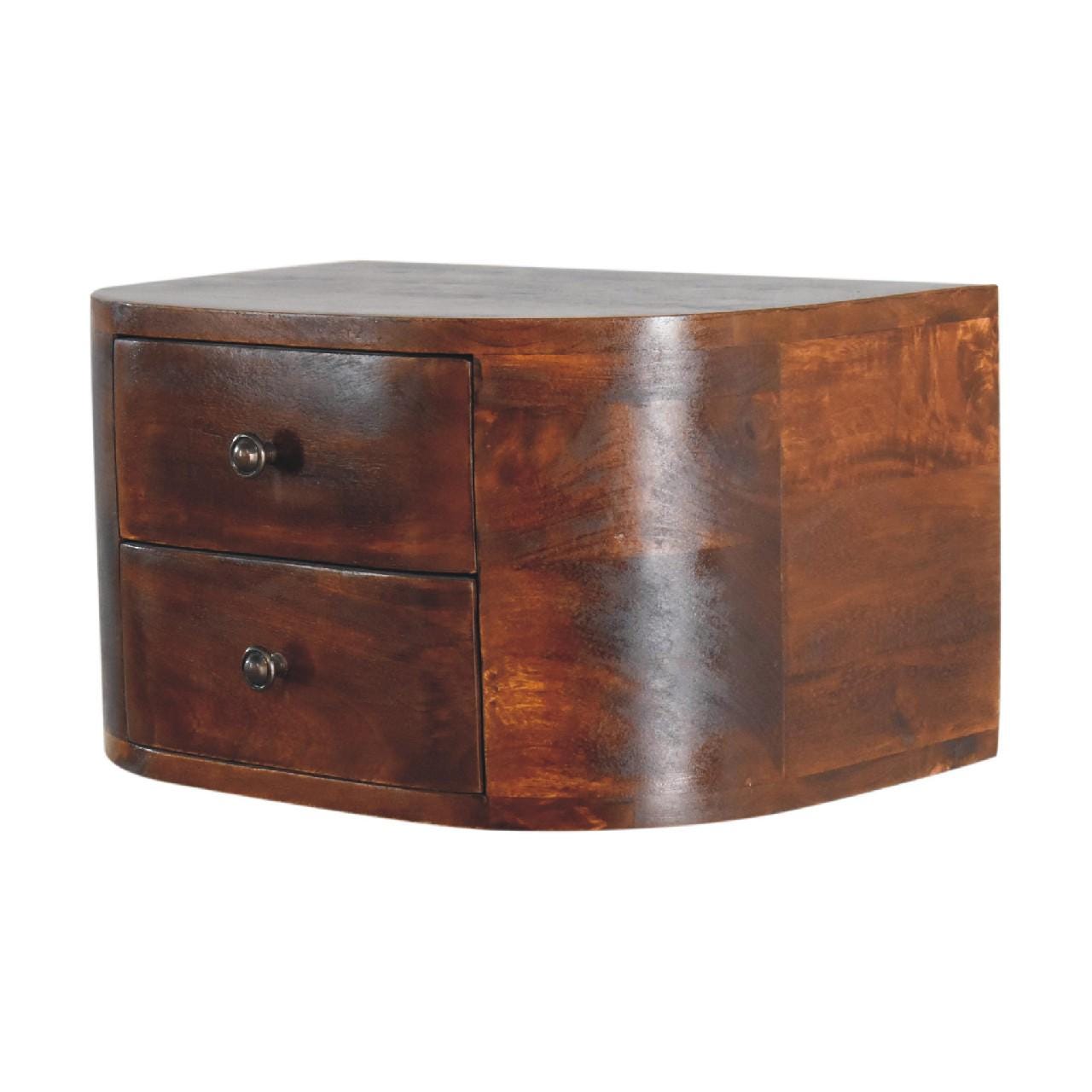Handcrafted Floating Nightstand  Solid Mango Wood Wall Mounted Bedside Table with 2 Drawers