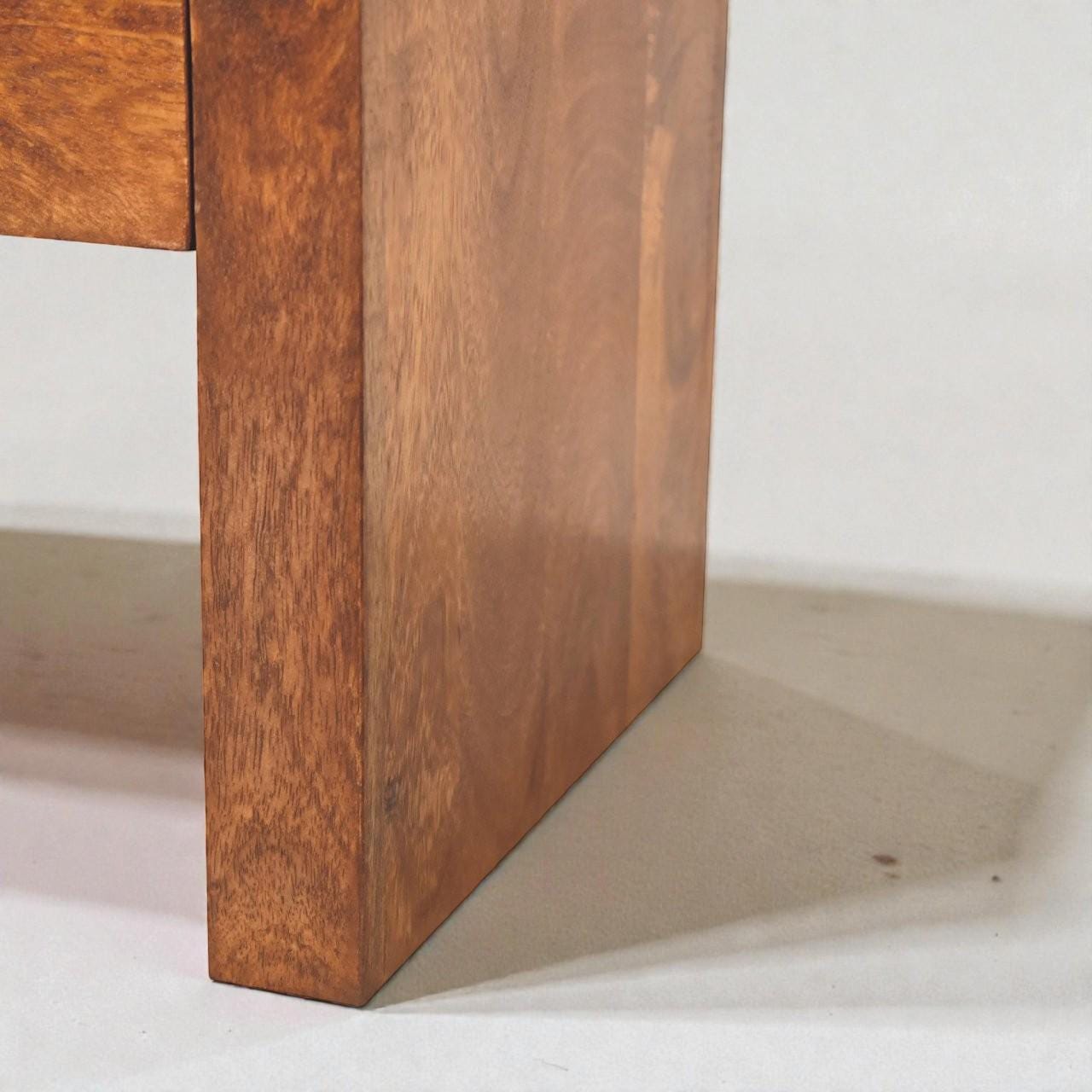 Handcrafted Solid Mango Wood Nightstand | Chestnut Bedside Table with Drawer & Rounded Design
