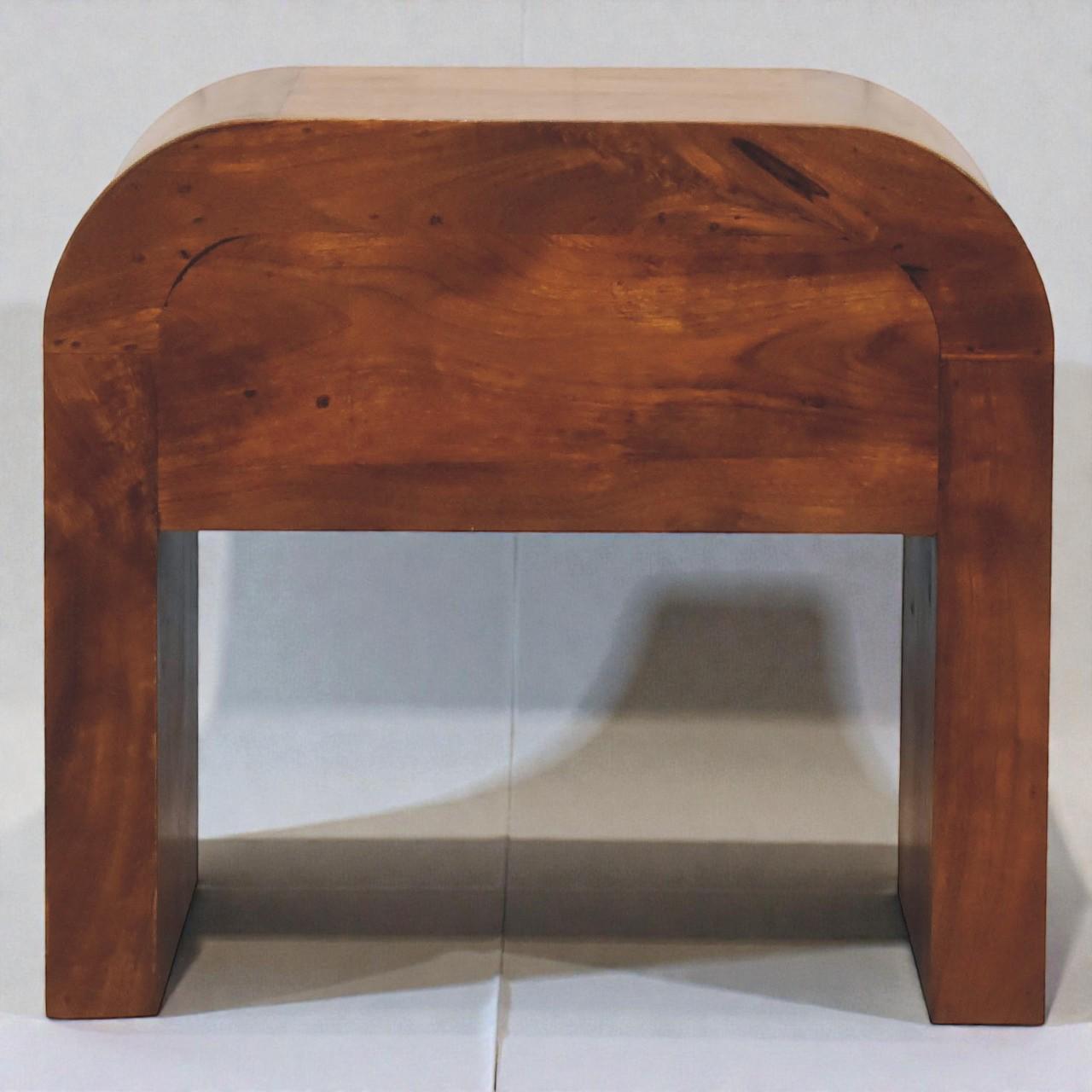Handcrafted Solid Mango Wood Nightstand | Chestnut Bedside Table with Drawer & Rounded Design