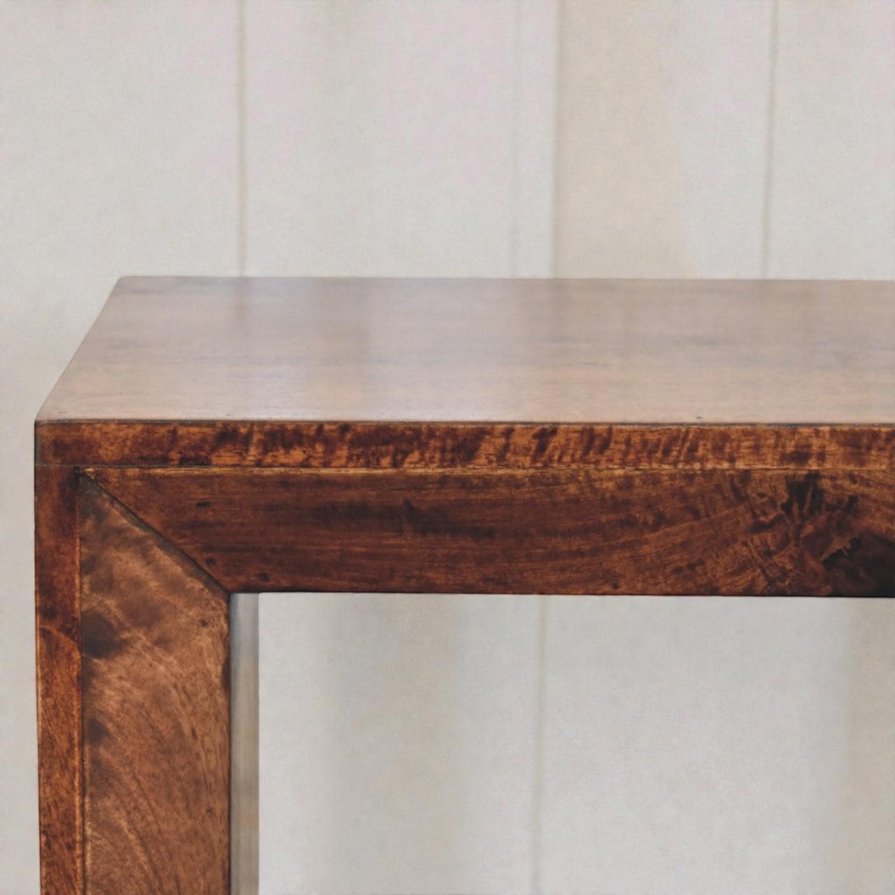 Handcrafted Walnut Cube Side Table  Solid Mango Wood  Modern End Table
