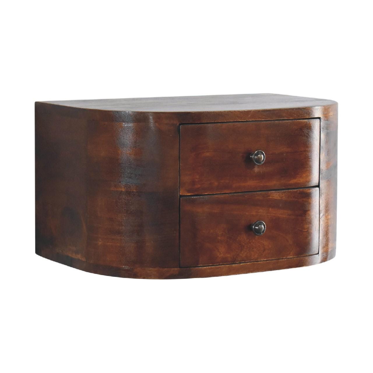 Handcrafted Floating Nightstand  Solid Mango Wood Wall Mounted Bedside Table with 2 Drawers